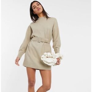 & other stories belted knit mock neck mini dress
